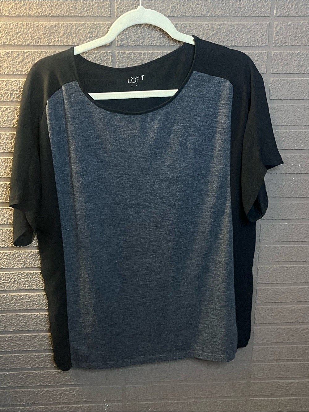 LOFT Charcoal and Black Short Sleeve Colorblock Tee